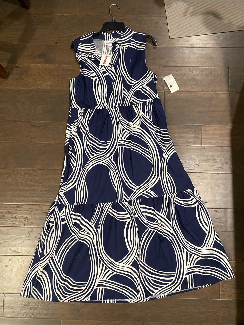 Tahari Arthur S Levine Navy & White Maxi Dress with Abstract Loop Print
